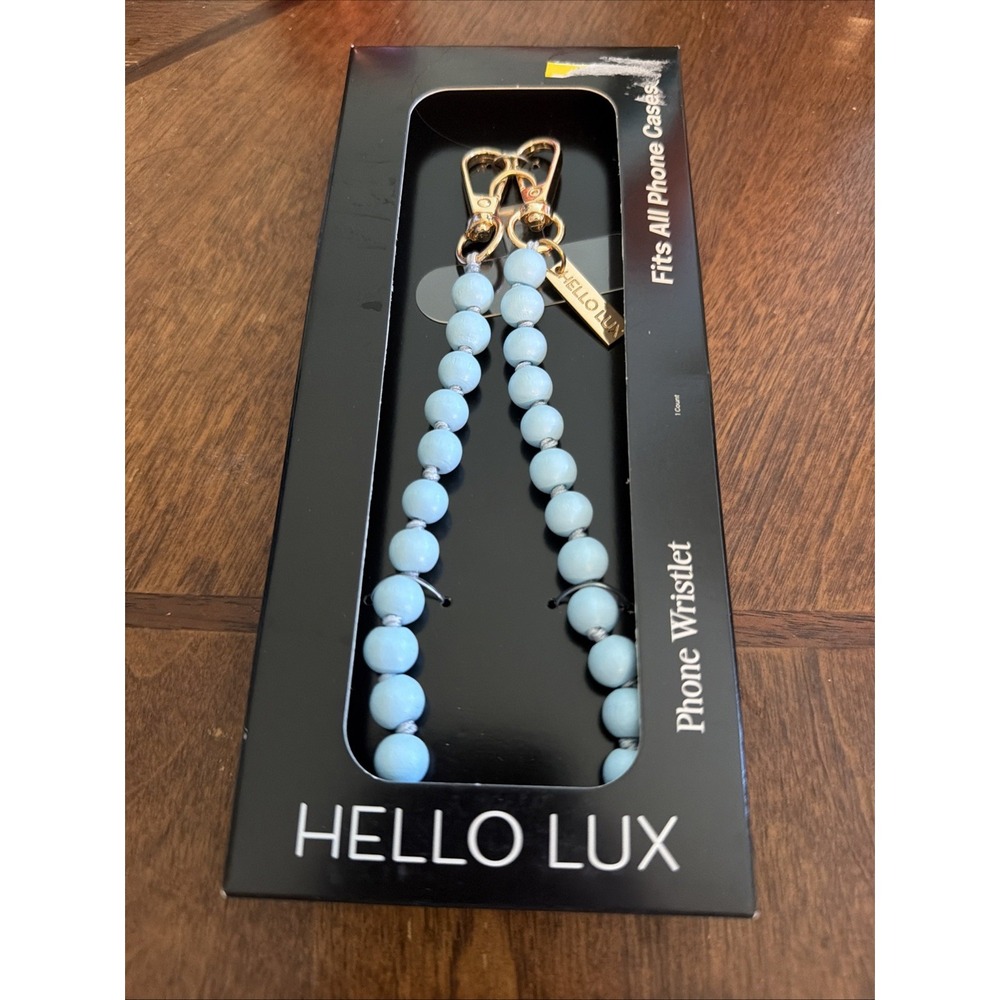 Hello Lux Wood Bead Phone Wristlet Crossbody Strap Blue Universal Fit NEW